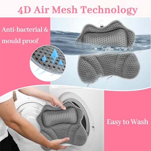 DINGBLUE Badkussens voor hoofd en nek, 4D badkussens, waterdicht spakussen voor vrouwen en mannen, geschenken met hoofdsteun, ondersteunt hoofd, nekkussen voor badkuip, hot tub en thuisspa - Afbeelding 5