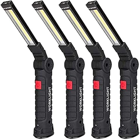 Lebote LED Work Light,COB Rechargeable Work Light with Magnetic Base 360°Rotate and 5 Ligting Modes Portable Work Light Inspection Light for Car Repair, Household and Emergency Use (4 PCS,Large) Cover
