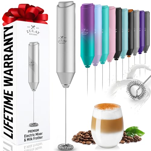 Image of Zulay Kitchen Milk Frother Handheld Battery Operated - Electric Drink Mixer for Coffee, Lattes, Cappuccinos, Matcha & Hot Chocolate - Portable Foam Maker & Coffee Bar Accessory - Clear Silver