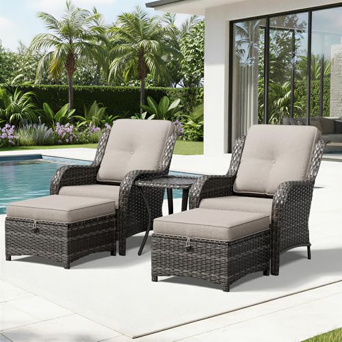 Image of Joyside 5 Piece Wicker Patio Furniture Set, Rattan Patio Chairs with High Back, Deep Seating, Wide Armrest, Thickened Cushions, Outdoor Furniture for Deck, Porch Use