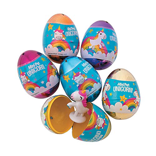 Fun Express Unicorn Toy Filled Easter Eggs - Set of 12 Pre-Filled Eggs - Easter Hunt and Party Supplies for Kids