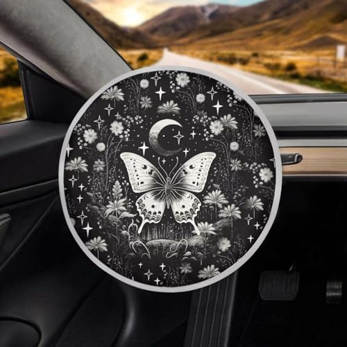 Image of Gothic Butterfly Steering Wheel Sunshade Cover Universal Car Accessories Anti Heat Automotive Steering Wheel Heat Shield Cover Reflect UV Sun and Heat 17 inch for Car Truck SUV
