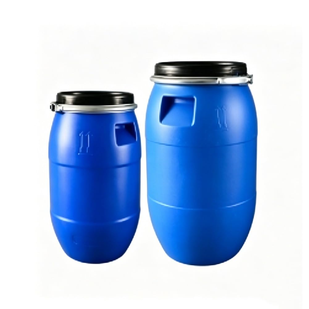 GZHERVICES Blue Plastic Drum, Food Grade Barrel With Lid, Water Barrel, Plastic Drum With Metal Latch Lid, Food Grade For Shipping, Air Tight Industrial Container(30L/50L)(50L)