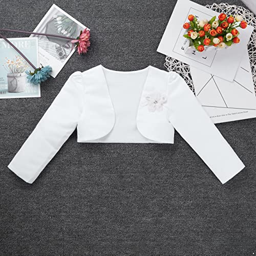 Kids Girls Long Sleeve Bolero Shrug Short Shawl Cardigan Wedding Party Flower Dress Cover Up Jacket White 8-9 Years3