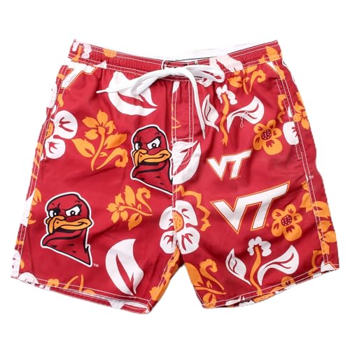 Wes and Willy NCAA Mens Floral Swim Trunks Virginia Tech Hokies Wine XXL