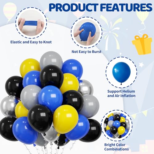 Image of Funhot Blue Yellow Grey Balloons, 60PCS Royal Blue Grey Party Balloons, 12 Inch Matt Yellow Metallic Silver Latex Balloon Helium for Boys Men Baby Shower Graduation Bat Birthday Party Decoration