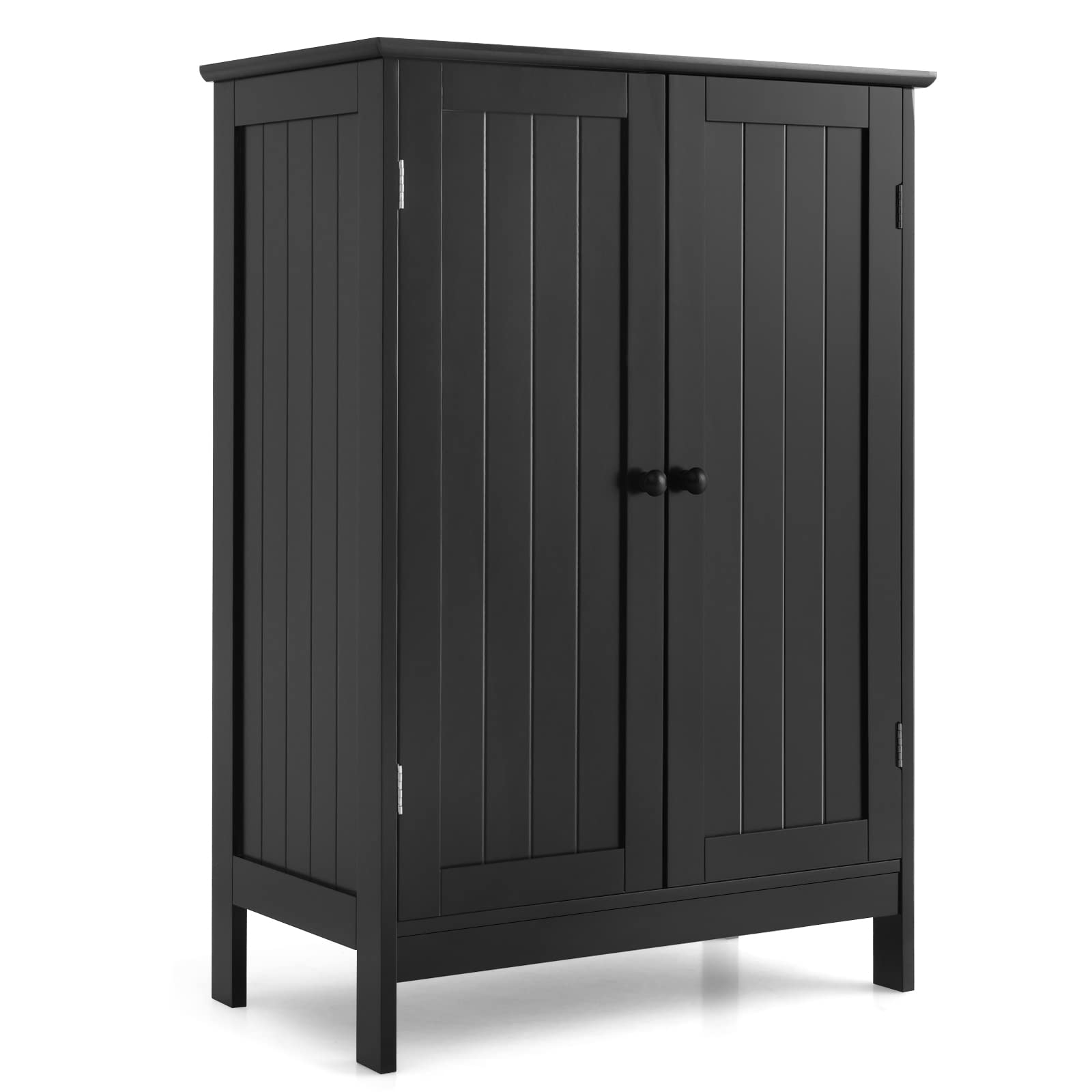 COSTWAY Bathroom Floor Cabinet, Freestanding Storage Cupboard with Adjustable Shelves, Wooden Side Cabinet Organizer Unit for Bathroom Living Room Hallway (Black)