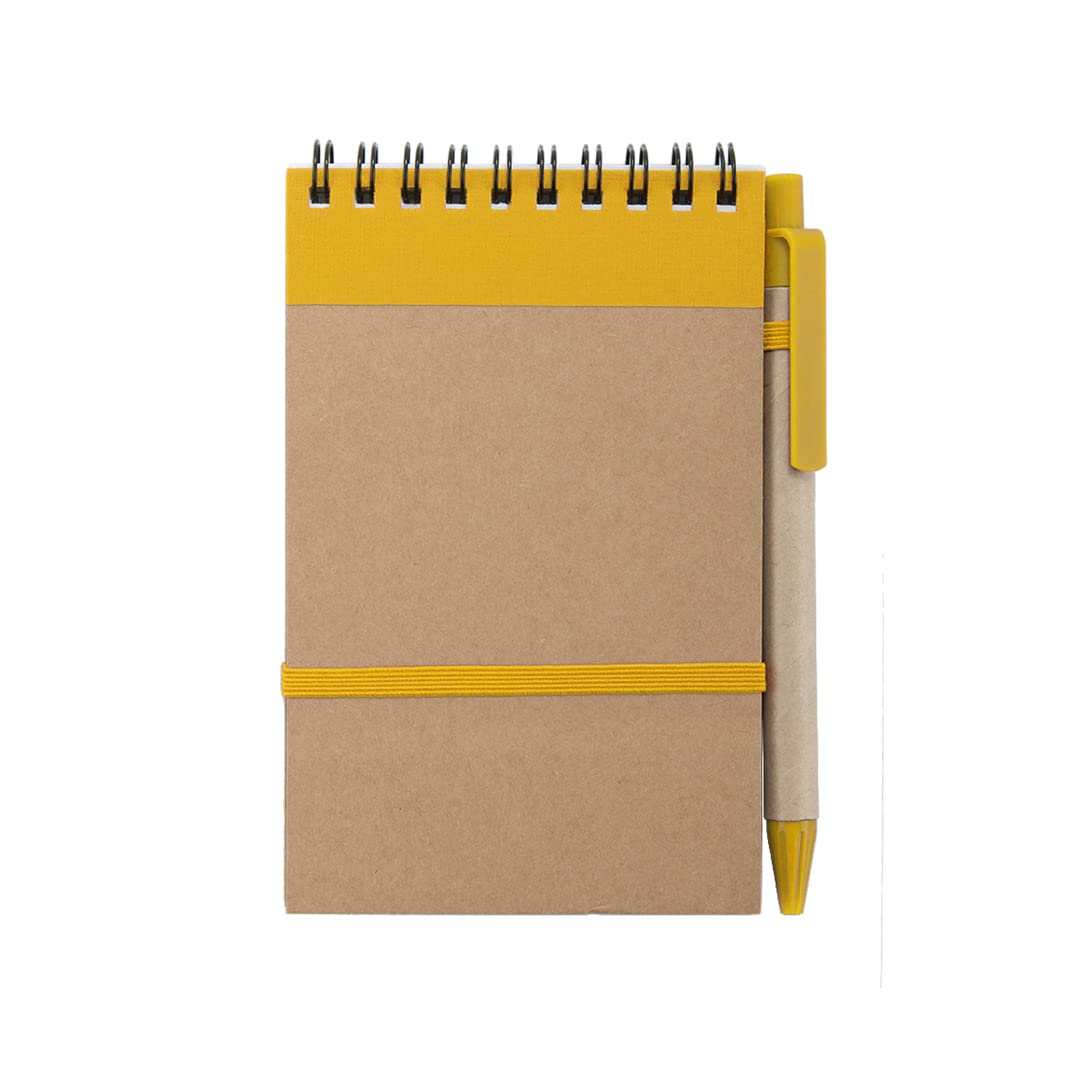 50 libretas pequeñas de bolsillo A6 con bolígrafo en cartón reciclado a juego, cuaderno con espiral, Portada Rígida, libretita de 70 Hojas con rayas ideal para regalos (50)