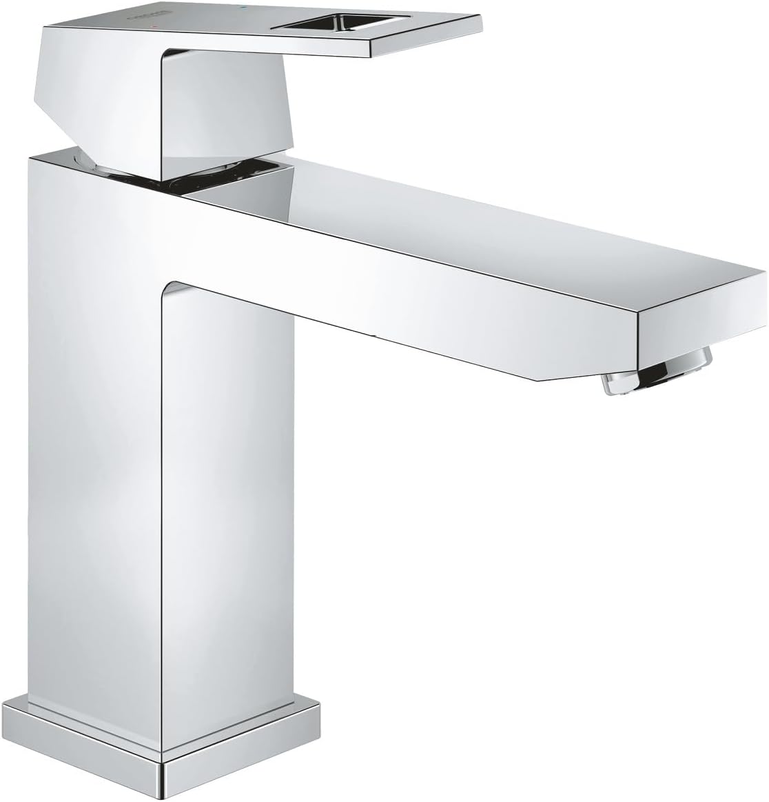 Eurocube - Bathroom Basin Mixer Tap - Smooth Body - Monobloc Installation - Metal Lever - Medium High Spout - 28 mm Ceramic Cartridge - Water Saving Mousseur 5.7 l/min - Chrome - 23446000