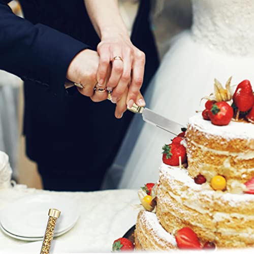 Wedding Cake Knife And Server Set, Gold Cake Cutter And Pie Server Slicer 304 Stainless Steel, Gold Rhinestones Handle Cake Cutting Set For Wedding Gifts, Engagement Gifts For Bride And Groom #TOP5