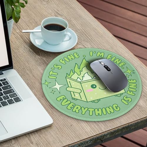 Image of Gctriki Dumpster on Fire Mouse Pad, Sage Green Mouse Pads for Desk, 8.6in | Cute Design, Stitched Edge, Non-Slip Rubber Base, Round Mousepad For Laptop Gaming, Office Desk Accessories Decor for Women