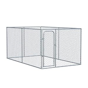 PawHut Outdoor Dog Kennel Galvanized Chain Link Fence Heavy Duty Pet Run House Chicken Coop with Secure Lock Mesh Sidewalls for Backyard Garden Silver