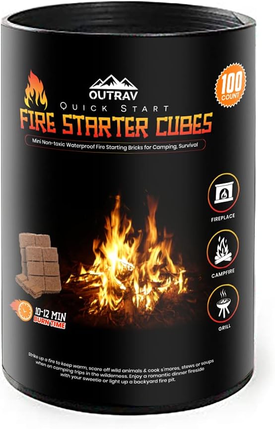 Fire Starter Cubes, Charcoal Firestarter Squares for Lighting Fireplace, Wood Stove, Grill, Campfire, BBQ Smoker Pit – Mini Nontoxic Waterproof Fire Starting Bricks for Camping, Survival (24PK) : Patio, Lawn & Garden