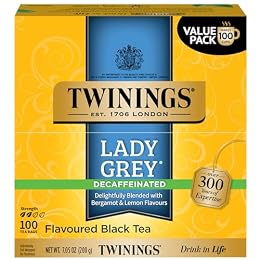 Twinings Decaffeinated Lady Grey Black Tea Individually Wrapped Bags, 100 Count (Pack of 1), Orange Peel & Lemon Peel, Fresh and Uplifting, Caffeinated, Enjoy Hot or Iced, 100 Teabags