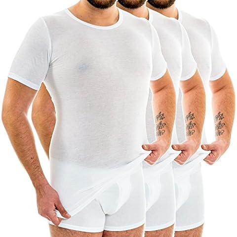 HERMKO 3847-3 Men's Short-Sleeve Undershirt Extra Long with Crew Neckline, Made of 100% Organic Cotton, Size:Small, Colour:White Cover