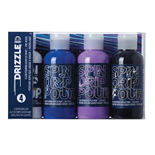 FolkArt Drizzle Pre-Mixed Acrylic Pouring Paint Set, in a Galaxy Set of 4 Premium High Gloss Finish Fluid Pouring Paints Perfect for Indoor & Outdoor Arts and Crafts Projects, 50415