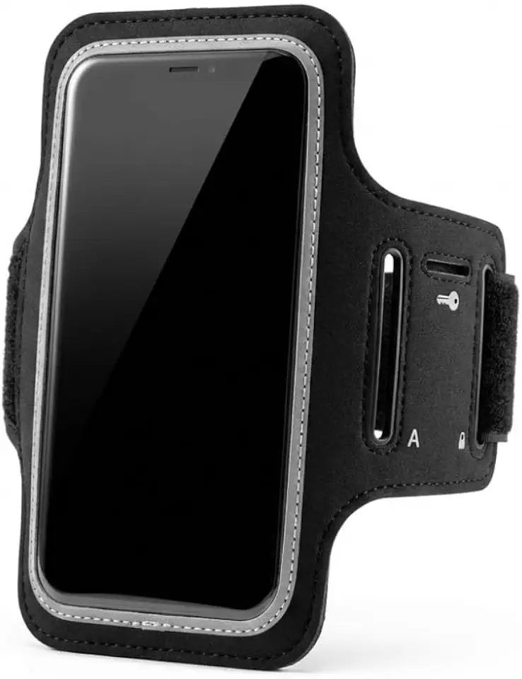 Braçadeira Porta Celular para Corrida e Academia Neoprene Antissuor com Touch Screen, Ajuste em Velcro e Porta-Chave Para Celulares de 4 a 5,5 Preto