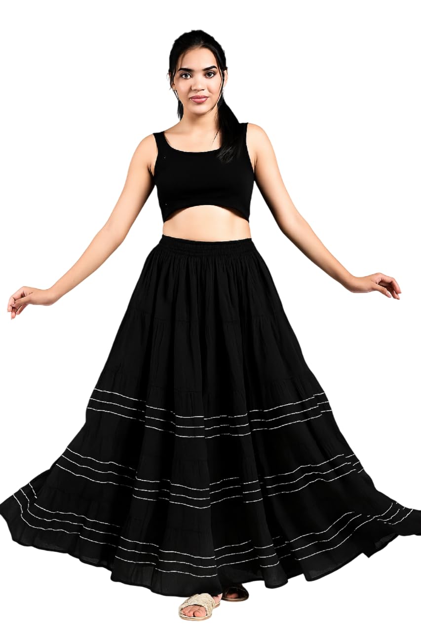 Ms Suroliaz Women’s Rayon Flared Long Skirt with Gota Lace Border | White Ethnic Maxi Skirt for Women & Girls | Free Size Comfortable Flowing Skirt for Party, Festive & Casual Wear-image-29