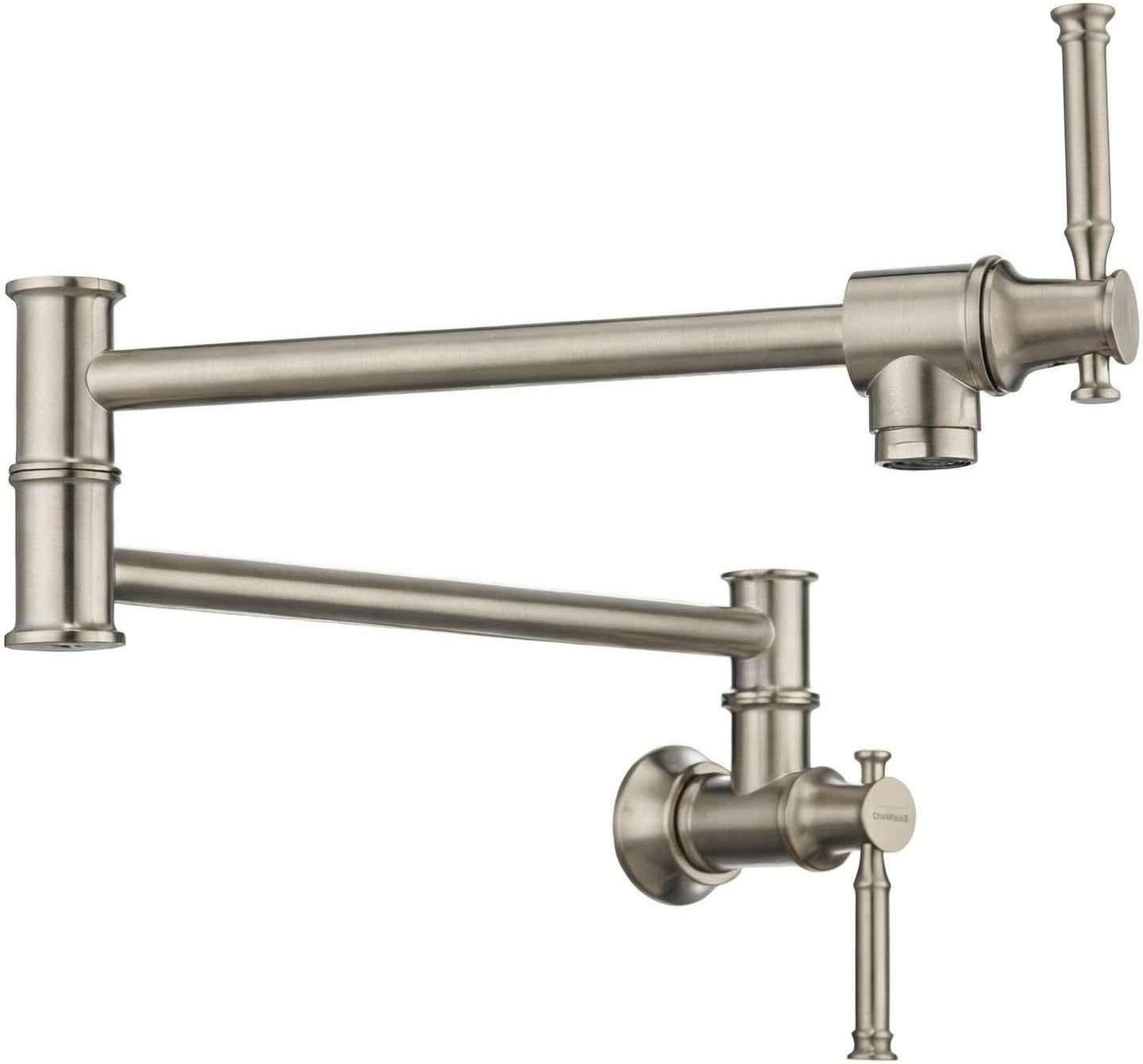 Lava Odoro Brushsed Nickel Pot Filler, Modern Wall Mounted Folding Pot Filler Kitchen Faucet, Swing Arm Double Joint Stove Faucet, PF317-BN