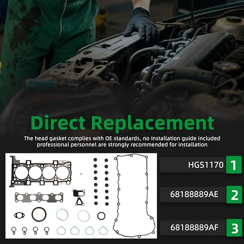 Image of Head Gasket Set HGS1170, Compatible with Dodge Dart 2013-2016 1.4L 2.0L 2.4L L4 DOHC 16V OE#HGS1170 68188889AE 68188889AF(76pcs)