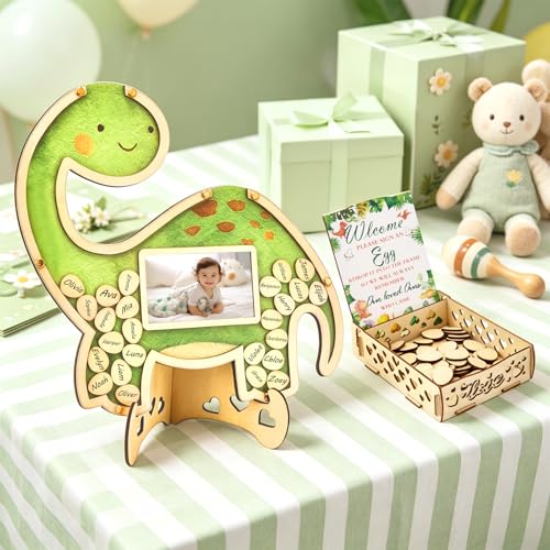 Libro de visitas para boda de madera con 100 placas de dinosaurio para comunión 2