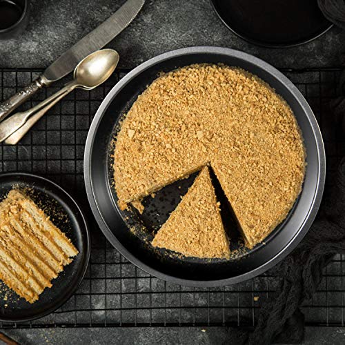 4 PCS Pie Pans, OAMCEG 9 Inch & 8 Inch Round Nonstick Bakeware Cake Pan Quiche Pan Tart Pie Plate Pizza Pan with a Silicone Brush, for Baker and Baking Enthusiast, Dishwasher Safe (8\'\'×2+9\'\'×2, Black)