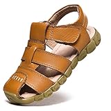 5 Unisex-Kinder Sandalen aus Leder Jungen Mädchen Geschlossen-Toe Sommer Strand Schuhe Outdoor Beach & Pool Trekkingsandalen Klettverschluss, Gelb, 22 EU / 23 CN