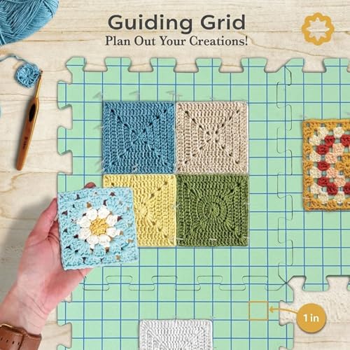 Image of Unordinary Granny Crochet Blocking Board Set - 9 Extra Thick Interlocking Mats with Grid, 150 T-Pins, Felt Storage Bag and Cotton Pouch (Sage Green)