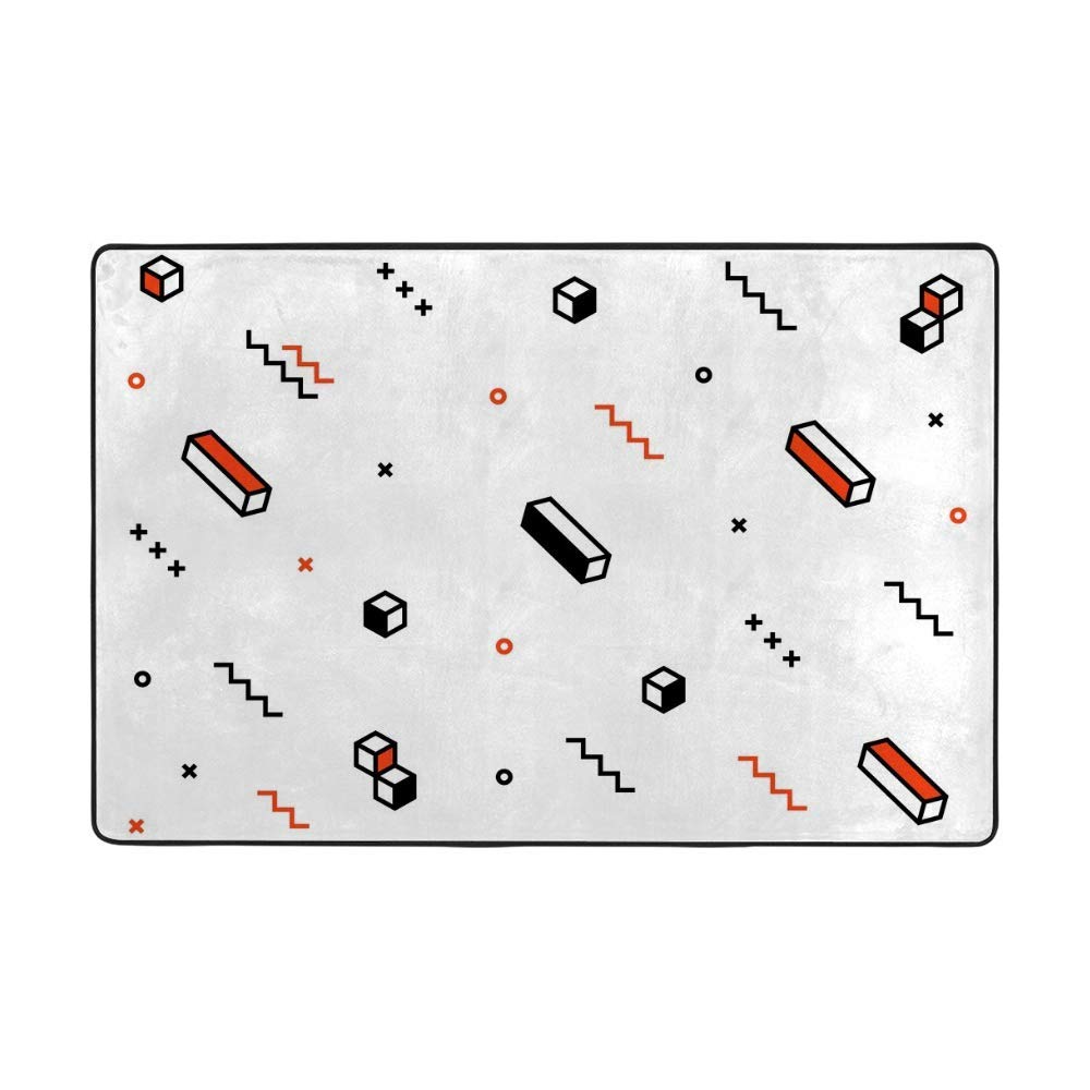 Grand tapis de sol lavable rouge et blanc anti-tache pour salon et cuisine