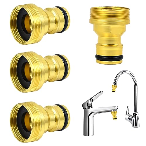 4pcs Universal Easserhahn anschluss Schlauchadapter Wasserhahn Adapter Schlauchkupplung Schnellkupplung Gartenschlauch Anschluss Hahnverbinder mit PTFE Dichtband für Mischbatterie Garten Küche Yard