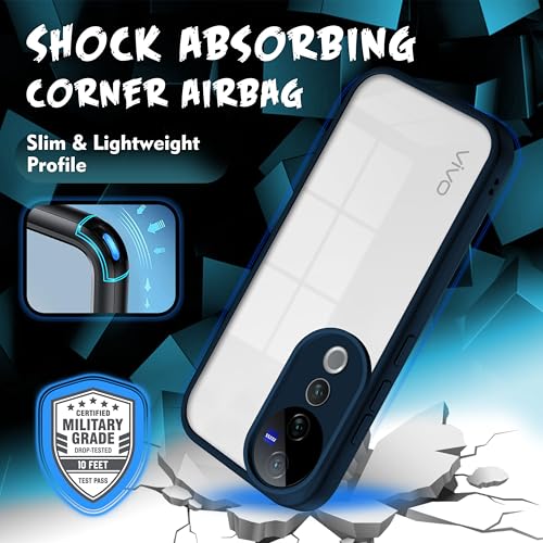 Image of V-TAN Back Cover for Vivo V40, V40 Pro Compatible Case, Transparent Clear, TPU, Camera Protective Shockproof Cover (Blue)