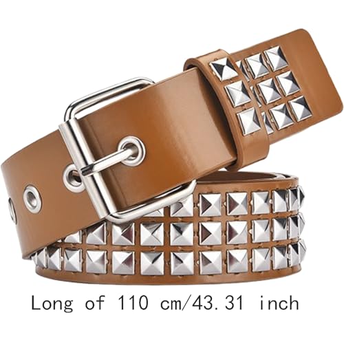 Studded Belts For Men Women Punk Rock Belts Rivet Belt Metal Pyramid Stud Belt PU Leather Belt Gothic Waist Belt Khaki2