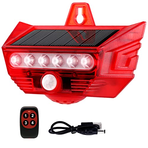 Solar Alarm Light With Motion Sensor 129Db Strobe Siren Alarm Light Outdoor Ip65 Waterproof Solar Siren Security Light With Remote Controller For Driveway , Home,Farm,Barn,Villa,Yard #TOP4
