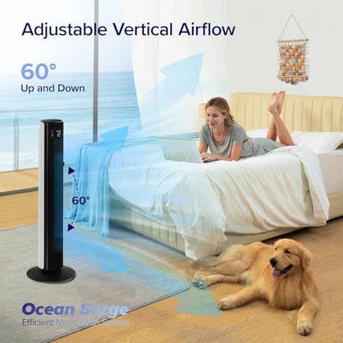 Image of LEVOIT Classic 42-inch Tower Fan for Home, 1472 CFM Powerful Fan, 22dB Quiet as You Sleep, 90 L&R Oscillation, 60 U&D Airflow, 12H Timer, 5-Speed and 4 Modes with Temperature Sensor, Remote Control