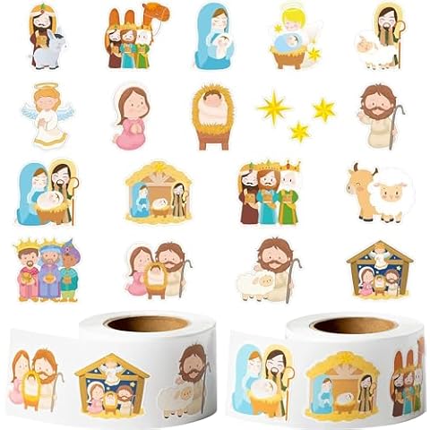 PANTIDE 1000Pcs Nativity Scene Religious Education Sticker for Kids Cute Cartoon Make a Nativity Scene Stickers Religious Education Gift Tag Wrapping Decor Birthday Easter Party Decoration Supplies Cover