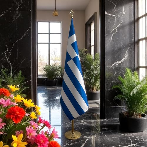 Drapeau Grèce avec mât et pied antidérapant, textile infroissable - CN6-GR-L - 7