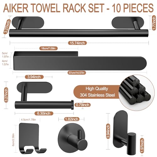 Miniatura 2 de Aiker Toalleros De Baño Sin Taladro,Versión Completa Juego De Toallero De Baño 10pcs,Acero Inoxidable Sus304 De Espesada Accesorios Baño Para Mueble Baño O Colgador Pared Decoracion Baño-Negro