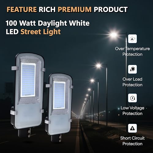 Image of Forus 100W LED Street Light with Clamp, IP66 Waterproof Outdoor LED Street Light, High Lumen 12000lm Daylight White, Aluminium Body for Road, Parking Lot, Garden & Industrial Outdoor Lighting (1 Pc)