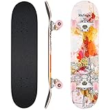 【Einfach zu gehen 】Unser Skateboard ist komplett montiert und Sie können Ihre glückliche Reise jederzeit mit diesem fertig montierten Cruiser genießen! Das Design ist einfach und klar, sodass dieses Skateboard genügend Platz auf dem Deck hat. Es wiegt ungefähr 1,8 Kilogramm und ist leicht zu tragen .