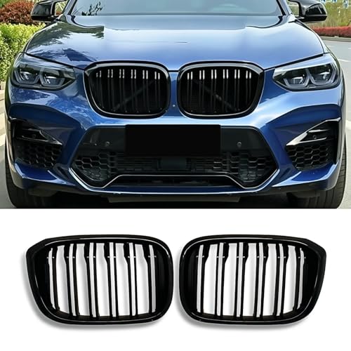 MNGYNUKA Grille Front Kidney Color Grill Compatible with BMW 2018-2021 X3 G01 2019-2021 X4 G02 Double Slats ABS Gloss Black Grills (For G01 G02 2018-2021)