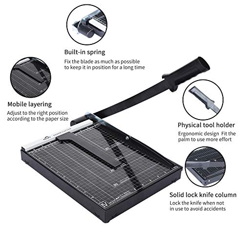 ISDIR Paper Cutter Guillotine, Paper Cutter and Trimmer with Dual Paper Guide Bars, Heavy Duty Metal Base Trimmer for Home, Office, 12 Sheets Capacity, A4 Size, 12 Inch Cut Length (Black) - Thumbnail 7