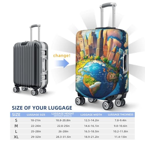 Cartoon Earth Print Travel Luggage Cover Elastic Baggage Protector For Men Women Fits 22-24 Inch Luggage4
