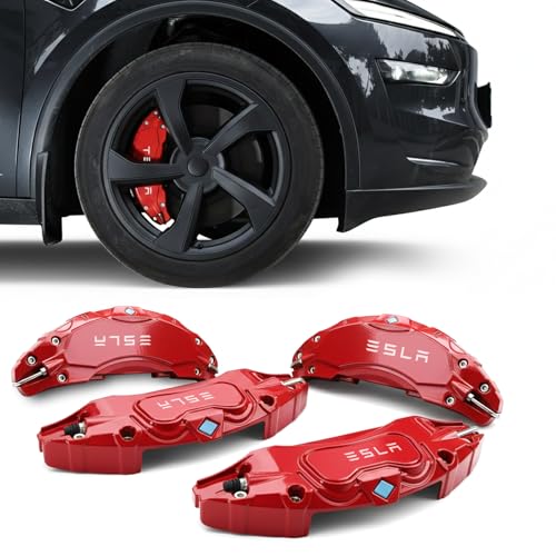 4PCS Red Brake Caliper Covers for Model Y Juniper 2025 Caliper Protector Precision Bolt-On Applicable to All Tire Sizes fit for Tesla Model Y Juniper Accessories