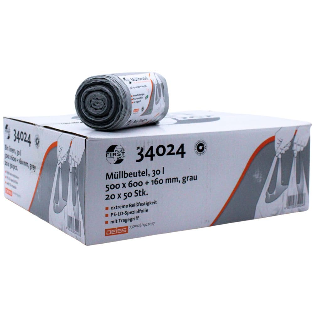 Deiss First Plus PCR Bolsa de basura de 30 litros, 34024 con asa