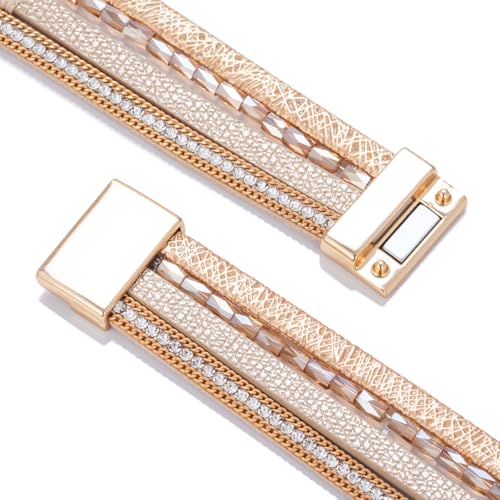 Leather Wrap Bracelet Boho Cuff Bracelets Crystal Bead Bracelet with Clasp Jewelry Gifts for Women - Image 6