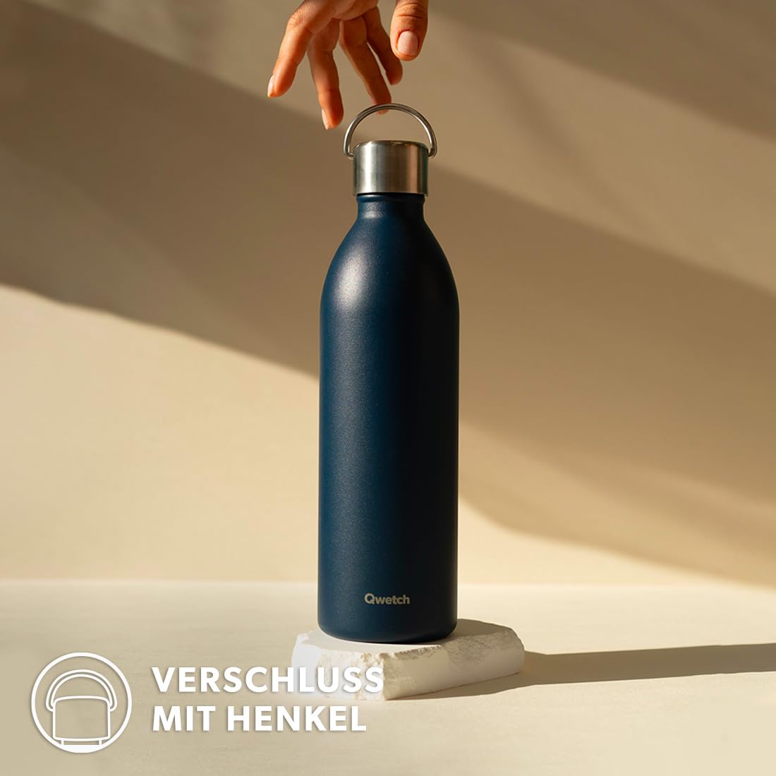 Qwetch - Trinkflasche 1L Edelstahl Active - Thermosflasche aus 90% recyceltem Inox - 24h Kalt & 12h Heiß - Isolierflasche, Auslaufsicher, BPA-frei & Kompakt