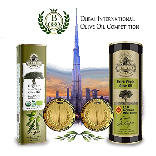 Ellora Farms, Award Winning Usda Organic And Certified Pdo Greek Extra Virgin Olive Oil, Rich In Polyphenols, First Cold-Press, Single Estate, 1 Tin Of 500 Ml Each , Pack Of 2 #TOP2
