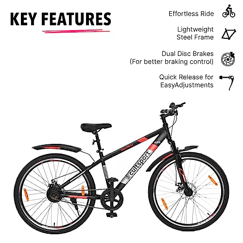 Image of CULTSPORT Dauntless 27.5 inch Black Single Speed Mountain Bike with Free Cycling Event, Diet Plan & Ride Tracking App (16.5 Inch Frame, Ideal for Unisex)