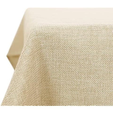 Deconovo Mantel de Mesa Rectangular Efcto Lino Beige 150 x 200 cm Cover