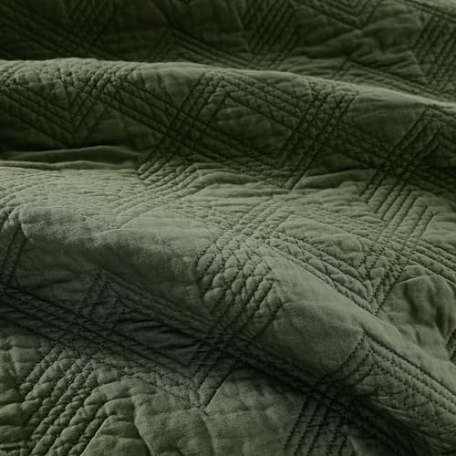 WDCOZY 100% Cotton King Size Quilt Set - Olive Green Pre-Washed Soft Lightweight Modern Bedspread, Farmhouse Country Rustic Coverlet, Textured Like Linen, Shabby Chic Gauze Bedding, 3 Pieces by WDCOZY - Image 8